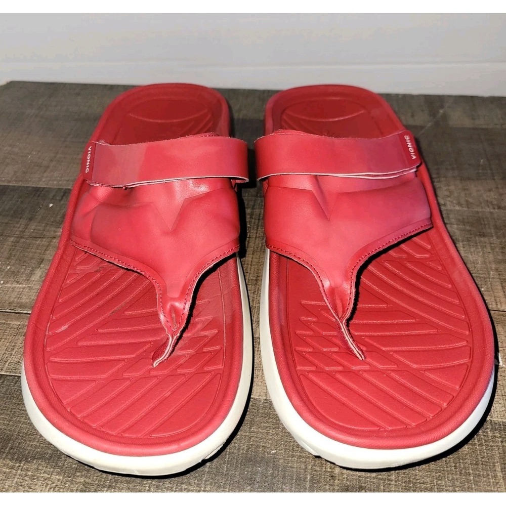 Vionic Restore 2 Adjustable Toe Sandal Red White‎ Womens 9 Mens 7.5
